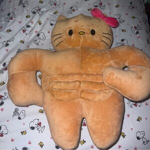 HK Muscular Cat Plush with Pink Bow